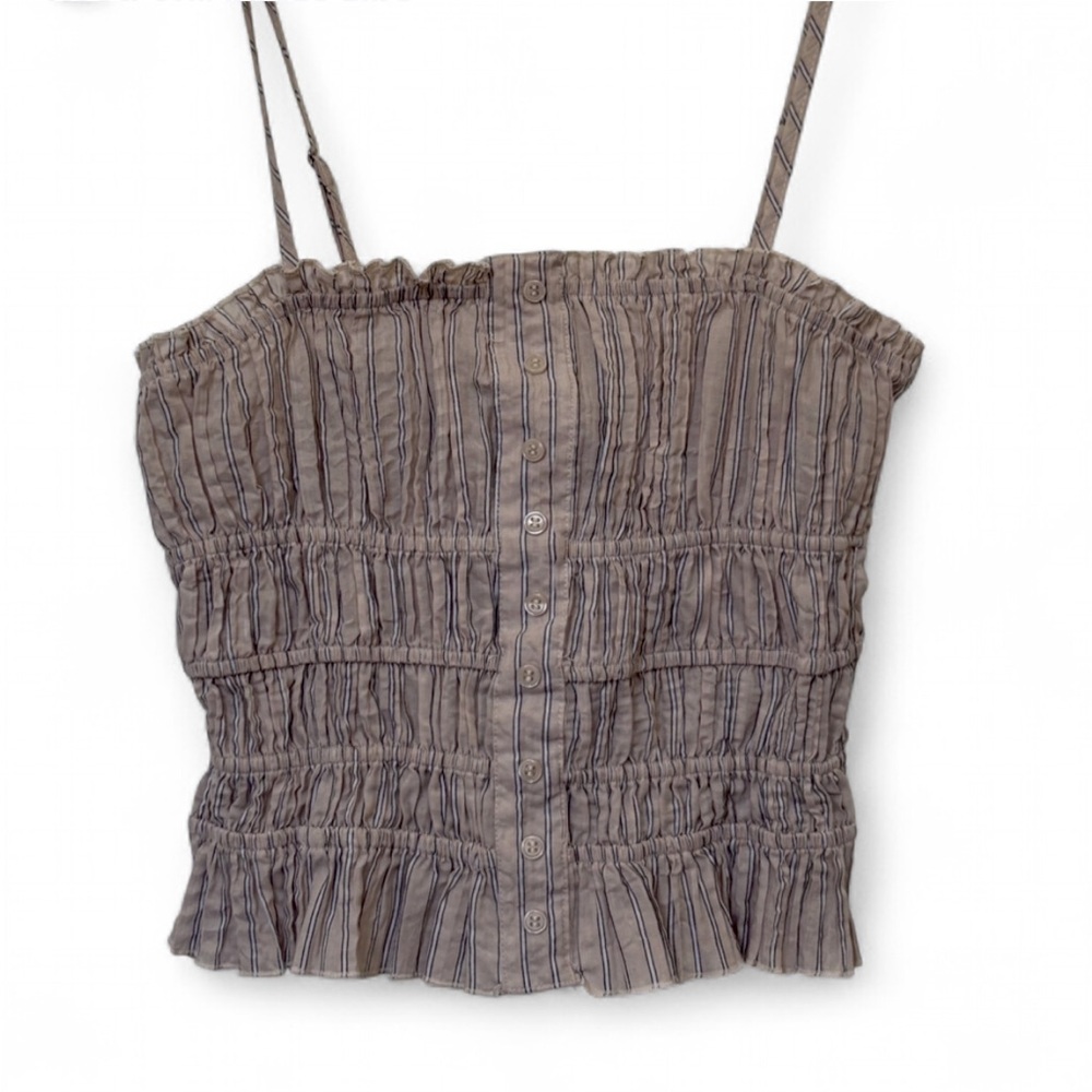 ⭐️ 3/35 Forever 21 Beige Pin Striped Button Up Cropped Tank